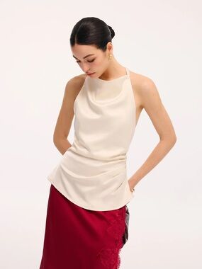 274 Braided Back Detail Satin Halter Top